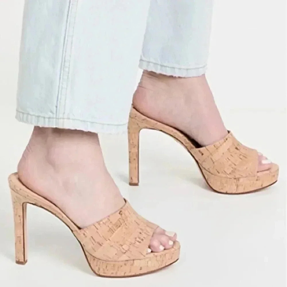 NWB Veronica Beard Dali Platform Stiletto Sandal Open Toe Cork Heel Size 10